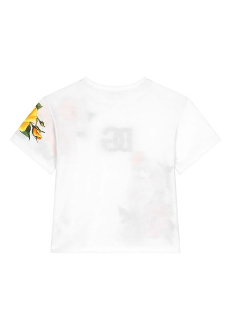 DOLCE & GABBANA KIDS T-Shirt Con Logo DG E Stampa Rose Gialle - DOLCE & GABBANA KIDS