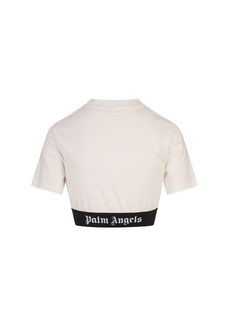 PALM ANGELS T-Shirt Crop Bianca Con Banda Logo - PALM ANGELS