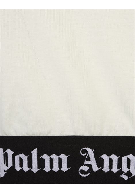 PALM ANGELS T-Shirt Crop Bianca Con Banda Logo - PALM ANGELS
