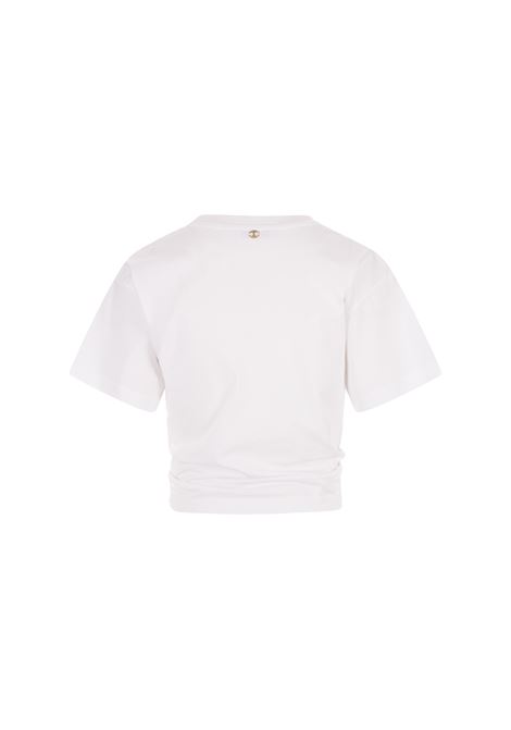 RABANNE T-Shirt Crop Bianca Con Dettaglio Anello - RABANNE