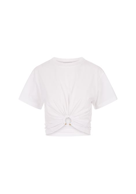 RABANNE T-Shirt Crop Bianca Con Dettaglio Anello - RABANNE