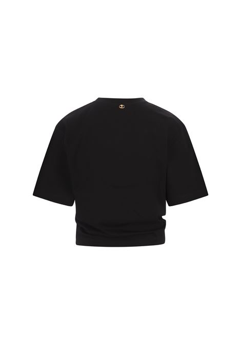 RABANNE T-Shirt Crop Nera Con Dettaglio Anello Laterale - RABANNE
