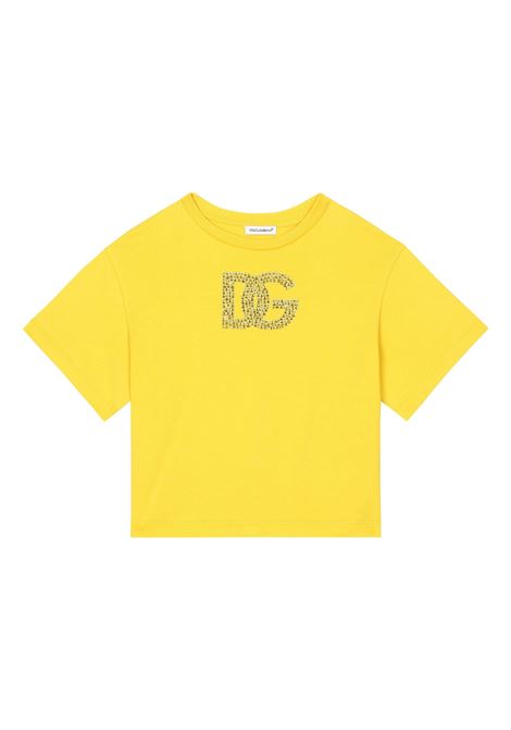 DOLCE & GABBANA KIDS T-Shirt Gialla Con Logo DG Termostrass - DOLCE & GABBANA KIDS