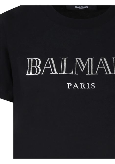 BALMAIN KIDS T-Shirt Nera Con Bottoni E Logo Argentati - BALMAIN KIDS