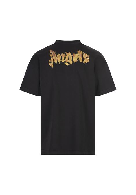 PALM ANGELS T-Shirt Nera Con Logo Palm Angels Infiammato - PALM ANGELS