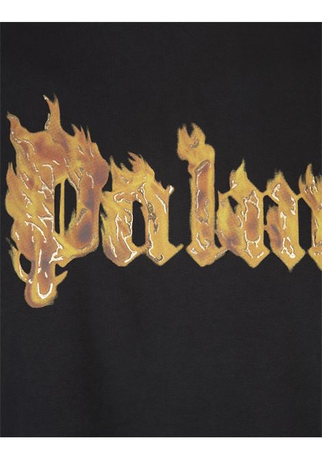 PALM ANGELS T-Shirt Nera Con Logo Palm Angels Infiammato - PALM ANGELS