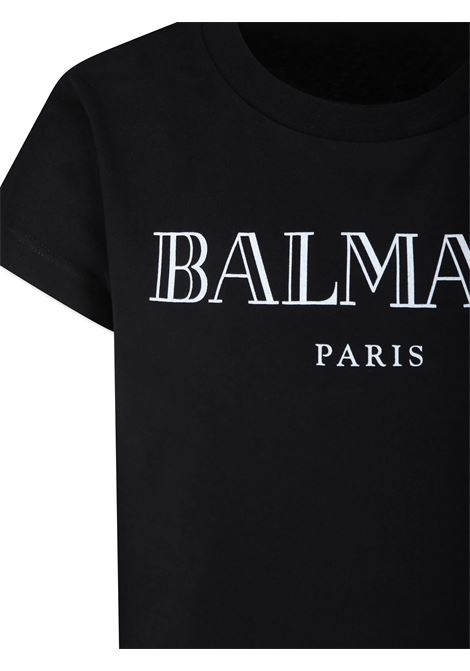 BALMAIN KIDS T-Shirt Nera Con Logo Stile Romano - BALMAIN KIDS