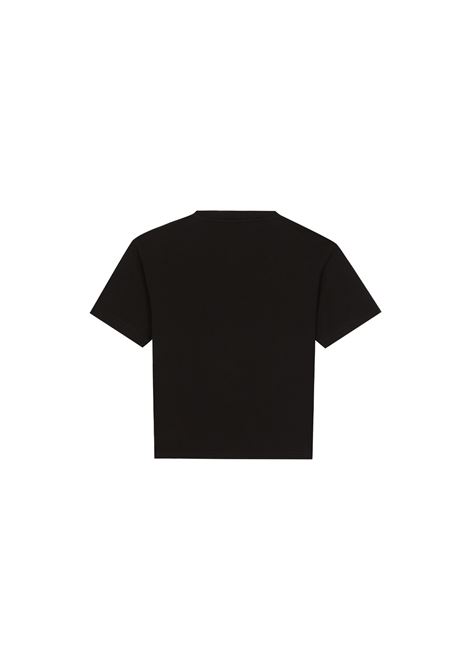 DOLCE & GABBANA KIDS T-Shirt Nera Con Stampa Floccata - DOLCE & GABBANA KIDS