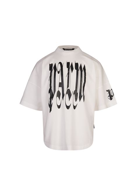 PALM ANGELS T-Shirt Oversize Logo Gothic Bianca - PALM ANGELS