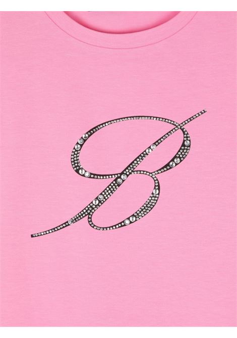 MISS BLUMARINE KIDS T-Shirt Rosa Con Logo Di Strass - MISS BLUMARINE KIDS