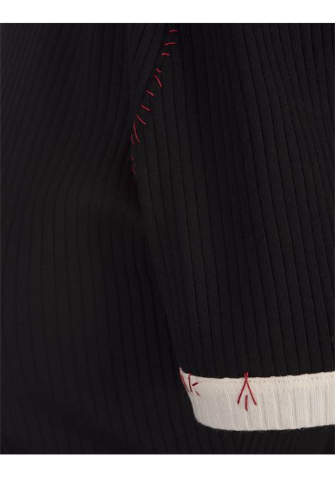 MARNI Top A Maniche Corte A Coste Nero Con Impunture Rosse - MARNI