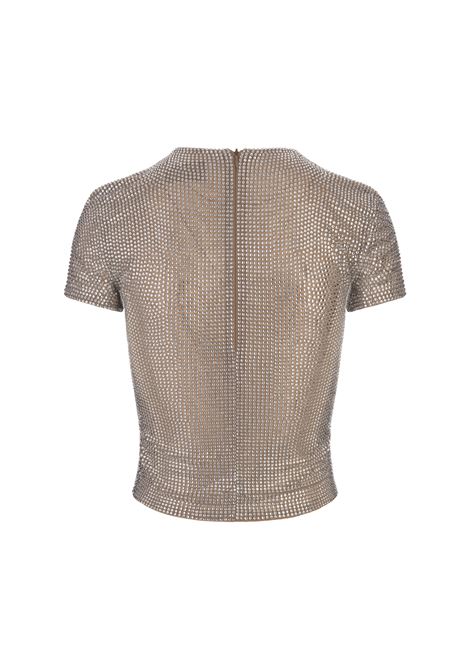 GIUSEPPE DI MORABITO Top A Maniche Corte Beige Con Cristalli - GIUSEPPE DI MORABITO