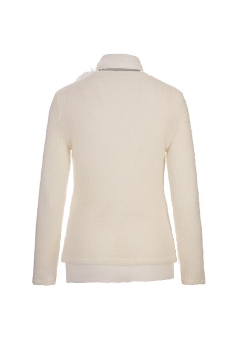 ERMANNO SCERVINO Top A Maniche Lunghe Bianco Con Fiore In Seta - ERMANNO SCERVINO