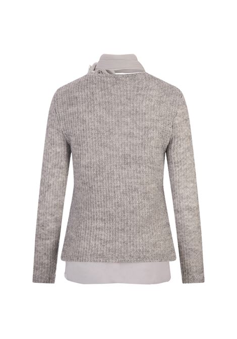 ERMANNO SCERVINO Top A Maniche Lunghe Grigio Con Fiore In Seta - ERMANNO SCERVINO
