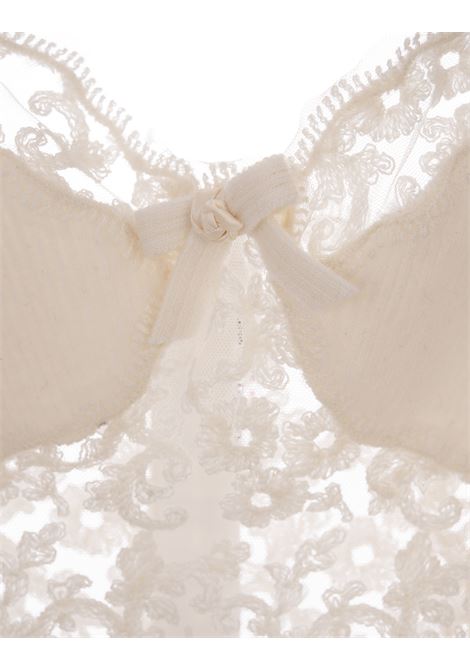 ERMANNO SCERVINO Top Bianco A Coste Con Pizzo Floreale - ERMANNO SCERVINO