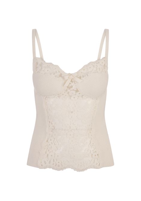 ERMANNO SCERVINO Top Bianco a Coste Con Pizzo Floreale - ERMANNO SCERVINO