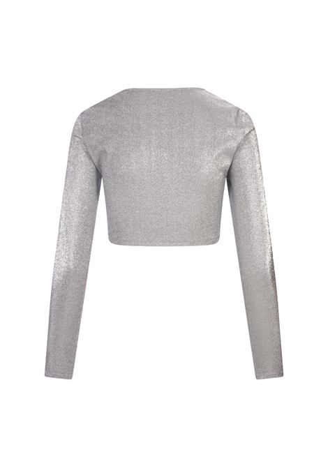 RABANNE Top Crop Argentato A Maniche Lunghe Con Logo - RABANNE