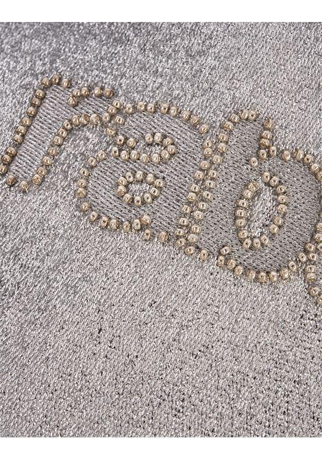 RABANNE Top Crop Argentato A Maniche Lunghe Con Logo - RABANNE