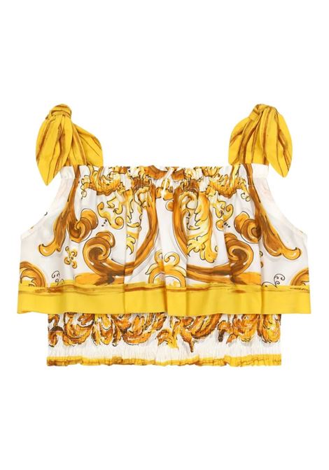 DOLCE & GABBANA KIDS Top Crop Con Stampa Maiolica Gialla - DOLCE & GABBANA KIDS