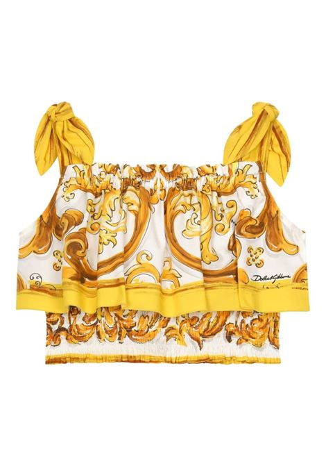 DOLCE & GABBANA KIDS Top Crop Con Stampa Maiolica Gialla - DOLCE & GABBANA KIDS