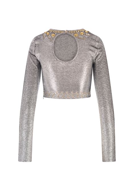 RABANNE Top Crop In Lame' Argento Con Borchie - RABANNE