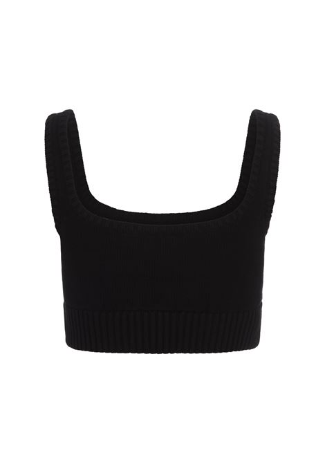 PALM ANGELS Top Crop In Maglia Nera Con Logo - PALM ANGELS