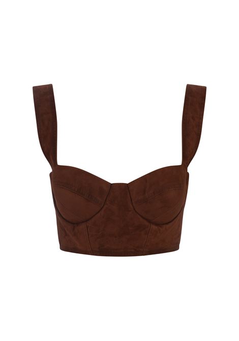 ERMANNO SCERVINO Top Crop In Suede Marrone - ERMANNO SCERVINO