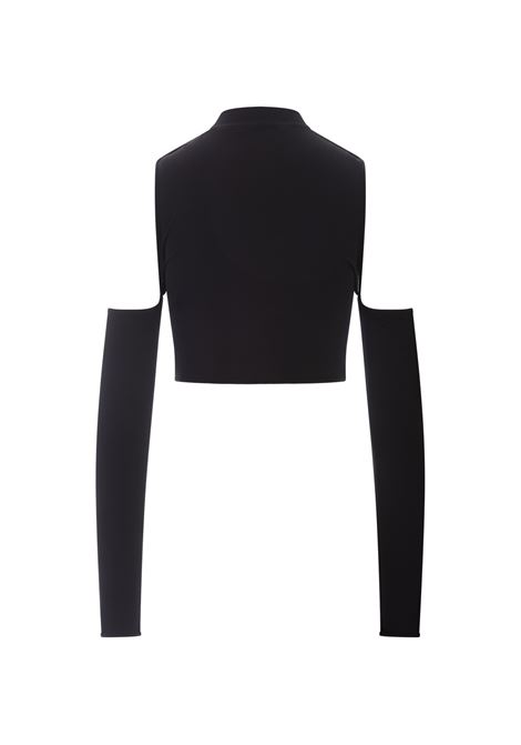PALM ANGELS Top Crop Nero Con Logo E Cut-Out - PALM ANGELS