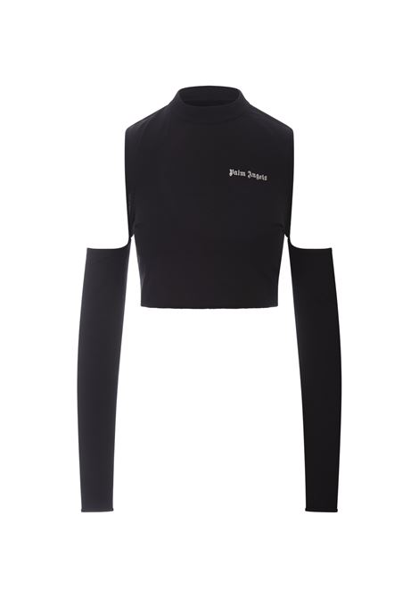 PALM ANGELS Top Crop Nero Con Logo e Cut-Out - PALM ANGELS