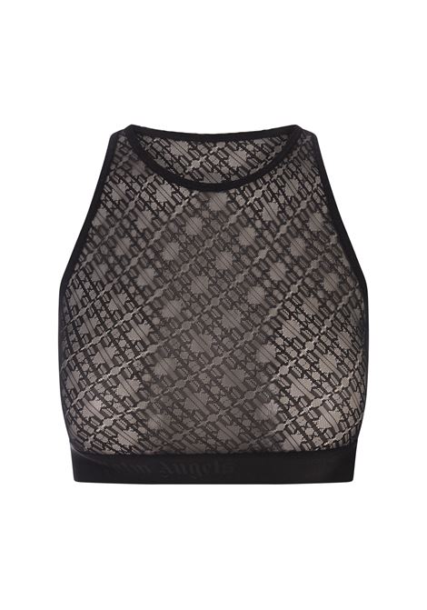 PALM ANGELS Top Crop Nero Con Motivo Monogram - PALM ANGELS