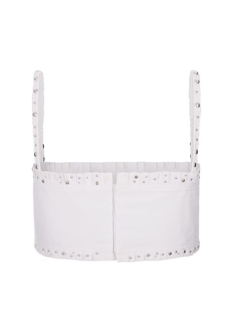 RABANNE Top Crop Plissettato Bianco Con Borchie - RABANNE
