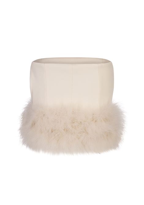 BLUMARINE Top In Crepe Sable Bianco Con Piume Di Marabou - BLUMARINE