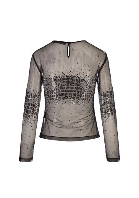 ERMANNO SCERVINO Top In Tulle Nero Con Motivo Coccodrillo Di Strass - ERMANNO SCERVINO