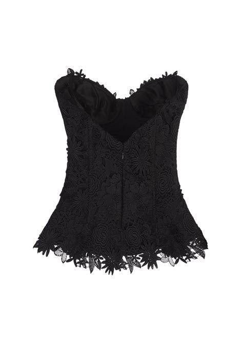 GIUSEPPE DI MORABITO Top Nero Con Lavorazione Macramè E Fiori 3D - GIUSEPPE DI MORABITO