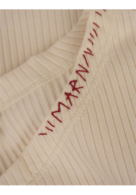 MARNI Top Smanicato A Coste Bianco Con Impunture Rosse - MARNI
