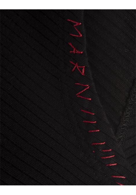 MARNI Top Smanicato A Coste Nero Con Impunture Rosse - MARNI