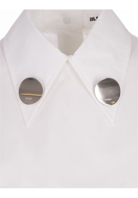 JIL SANDER Top Smanicato Bianco Con Clip Gioiello - JIL SANDER