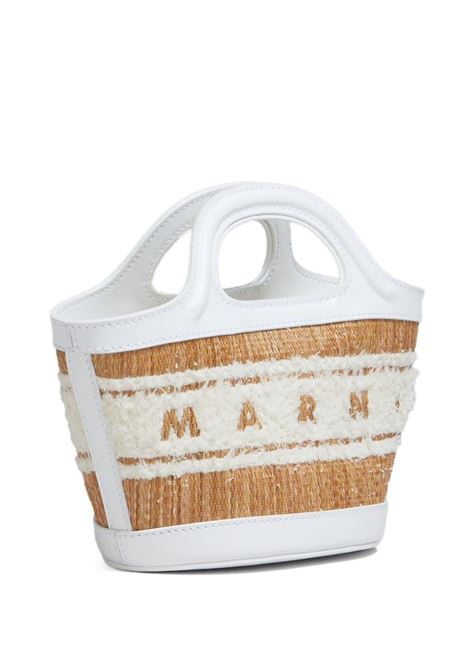 MARNI Tropicalia Bag Micro In Pelle Bianca Effetto Rafia Con Logo - MARNI