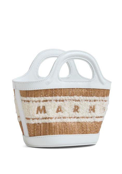 MARNI Tropicalia Bag Micro In Pelle Bianca Effetto Rafia Con Logo - MARNI