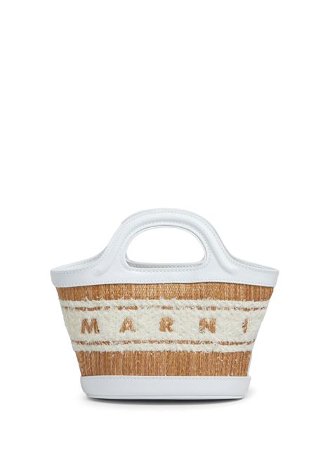 MARNI Tropicalia Bag Micro In Pelle Bianca Effetto rafia Con Logo - MARNI