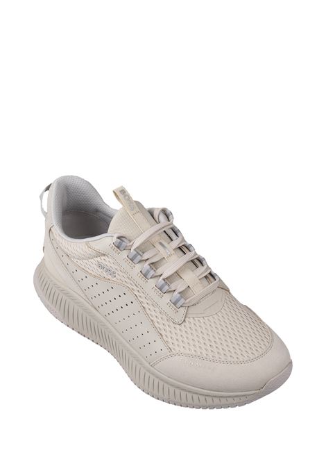 BOSS TTNM EVO Sneakers Bianche In Pelle Liscia E Scamosciata E Mesh Con Suola A Spina Di Pesce - BOSS