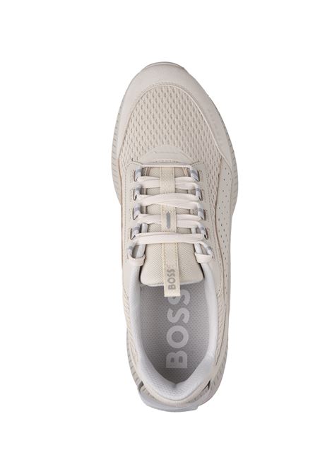 BOSS TTNM EVO Sneakers Bianche In Pelle Liscia E Scamosciata E Mesh Con Suola A Spina Di Pesce - BOSS