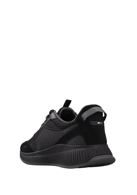 BOSS TTNM EVO Sneakers Nere In Pelle Liscia E Scamosciata E Mesh Con Suola A Spina Di Pesce - BOSS