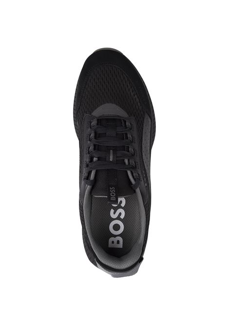 BOSS TTNM EVO Sneakers Nere In Pelle Liscia E Scamosciata E Mesh Con Suola A Spina Di Pesce - BOSS