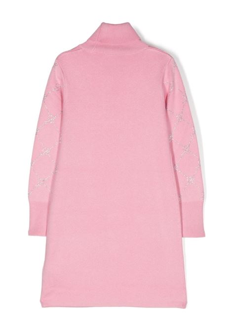 MISS BLUMARINE KIDS Vestitino Rosa Con Motivo Monogram Di Strass - MISS BLUMARINE KIDS