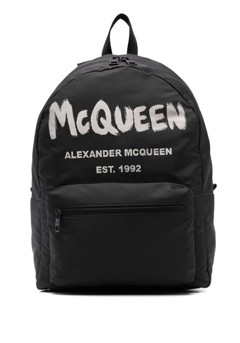ALEXANDER MCQUEEN Zaino Metropolitan McQueen Graffiti Nero e Avorio - ALEXANDER MCQUEEN