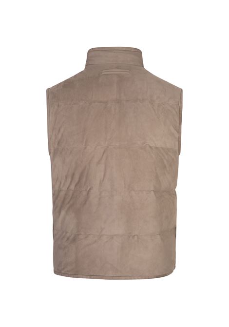 ZEGNA Gilet Imbottito In Suede Cachi - ZEGNA