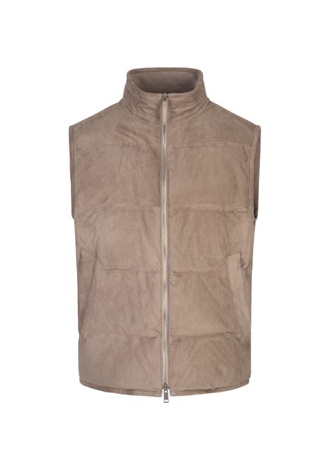 ZEGNA Gilet Imbottito In Suede Cachi - ZEGNA
