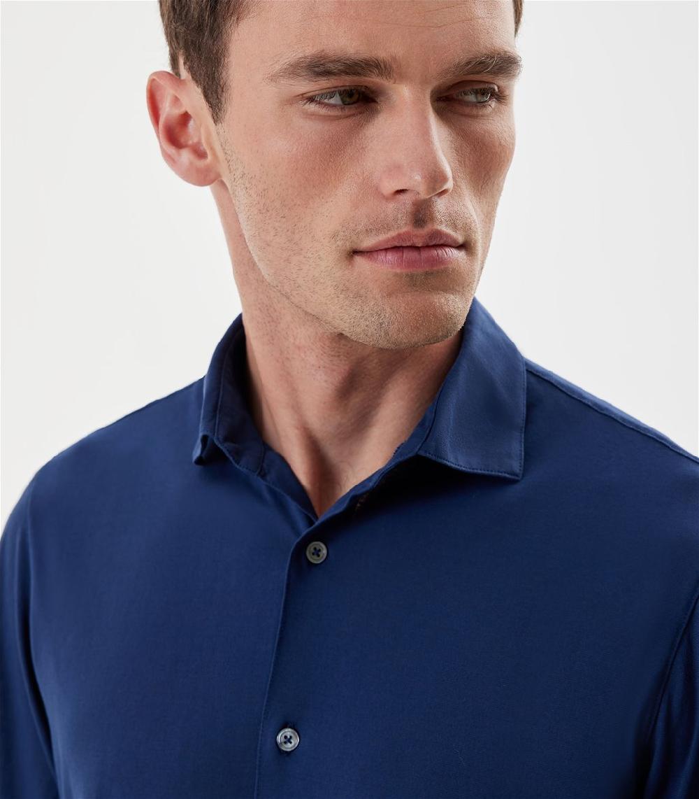 S.Moritz Camicia Blu Da Uomo In Cotone Crepe | S.Moritz Sito Ufficiale