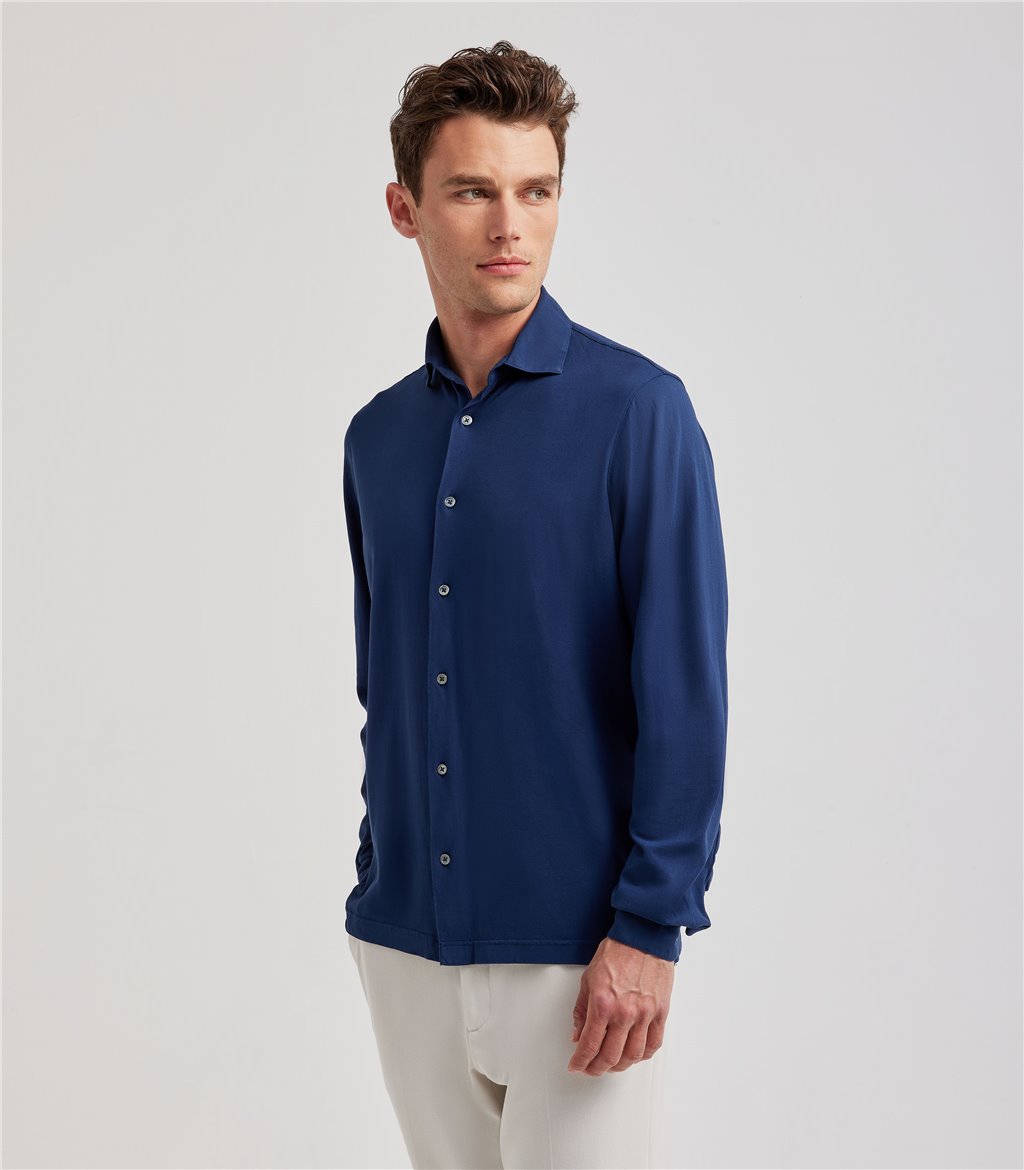 S.Moritz Camicia blu da uomo in cotone crepe | S.Moritz Sito Ufficiale